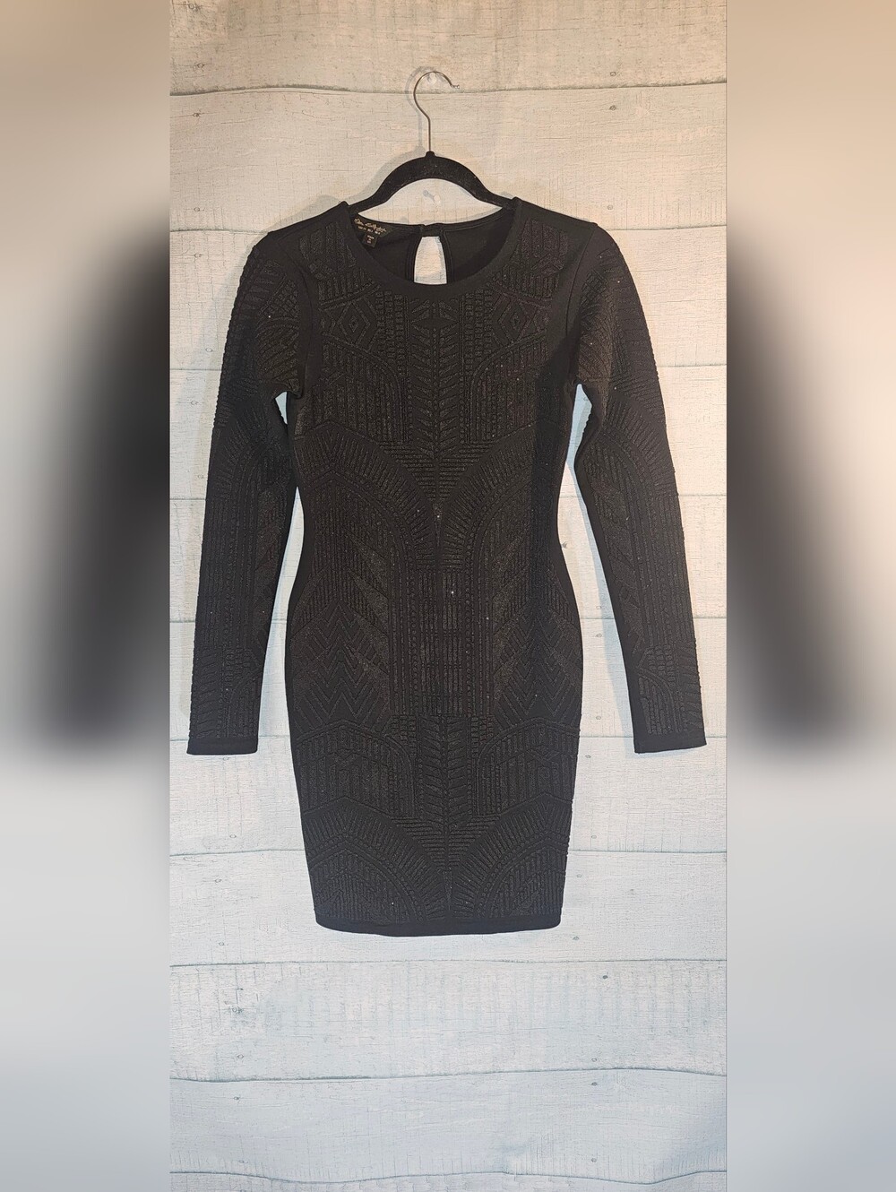 Miss Selfridge Black Long Sleeve Beaded Bodycon Dress